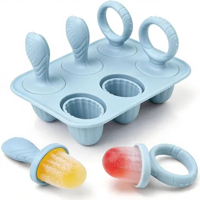 Produktbild von Silikon-Eisformen für Kinder, Set mit 6 Stück, inklusive Beißringen
