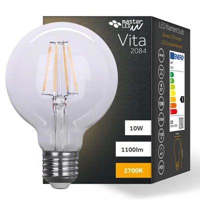 Obrázok produktu pre MasterLED - žiarovka - pätica E27 G80 - 2700 K teplá biela - 1100 lm - 10 W - číre sklo - e27 g80 - žiarovka e27