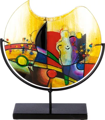 Produktbild von Casablanca by Gilde Glasart Vase rund "Silhouette" bunt mit aufgesetzten Steinchen und schwarz gefärbtem Metallfuß, handbemalt, H.38 cm, Öffnung: B.13cm, T.4cm, 52430