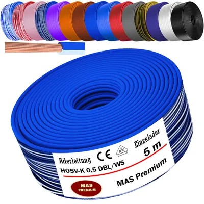 Produktbild von 5m Aderleitung H05 V-K 0,5 mm² Dunkelblau-Weiß Einzelader flexibel