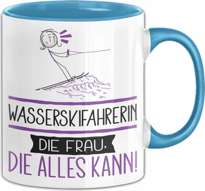 Produktbild von Wasserskifahrerin Geschenk Tasse Becher Die Frau Die Allen Kann Geschenkidee für eine Wasserskifahrerin Lustig (Blau)
