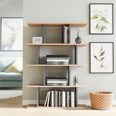 Obrázok produktu pre Skye Decor, moderná knižná polica (90 x 25 x 127,4 cm), dubová a antracitová farba, 100% melamínová drevotrieska, hrúbka 18 mm | Možnosť montáže na stenu, množstvo políc, štýlový dizajn.