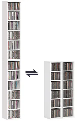 Produktbild von HOMCOM CD-, DVD- und Blu-ray-Regal 2er Set mit 5 verstellbaren Einlegeböden Weiß