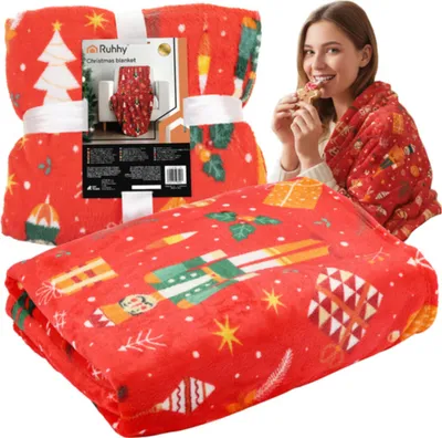 Produktbild von Ruhhy 26607 Decke mit Weihnachtsmotiv 150 x 200 cm, rot