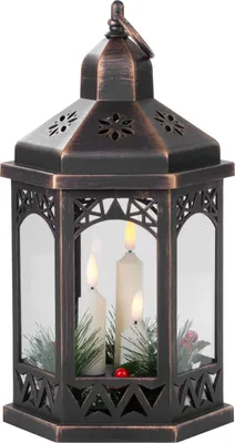 Produktbild von Laterne MagicHome Weihnachten Marokko, LED warmweiß, Kerzen, schwarz, 3xAAA, Kunststoff, Timer, 18x15x32 cm