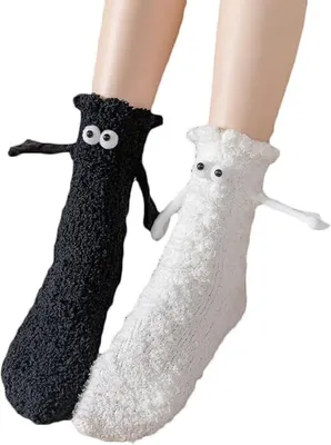 Produktbild von 2 Paar weihnachtliche magnetische Handhaltesocken, süße 3D-Augen-Paarsocken, lustige lässige Weihnachtssocken für die Familie, B