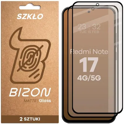 Produktbild von Mattes Hartglas für Xiaomi Redmi Note 17 4G/5G, Bizon Glass Matte Duo, Schwarzer Rahmen, 2 Stück