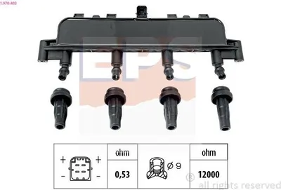 Produktbild von EPS 1.970.403 Zündspule passend für PEUGEOT 206 Schrägheck (2A/C) 106 II Schrägheck (1A, 1C) für CITROËN Berlingo / Berlingo First (MF, GJK, GFK)