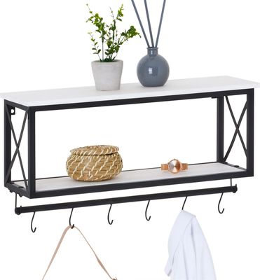 Wandgarderobe ARMANDO mit weißer Ablage Garderobenleiste Hängegarderobe schwarz lackiert im Industrial Design