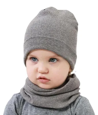Produktbild von Kindermütze Schal Set Baumwolle M/L Grau für Babys und Kleinkinder