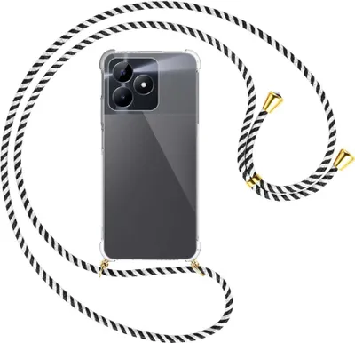 Produktbild von Handykette Backcover-Schutzhülle mit Band (Metall goldfarben) für Realme C51 (6.74'') - schwarz/weiß gestreift