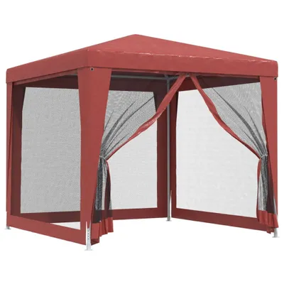 Produktbild von vidaXL Partyzelt mit 4 Mesh-Seitenwänden Rot 2,5x2,5 m HDPE