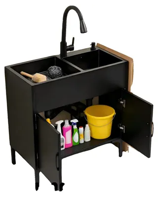 Obrázok produktu pre Skrinka pod kuchynský drez, celkové rozmery 75 x 41 cm, veľký drez 36 x 36 x 20 cm, malý drez 31 x 31 x 20 cm, dĺžka výtoku vodovodnej batérie 30 cm, priemer odtokového otvoru 11 cm