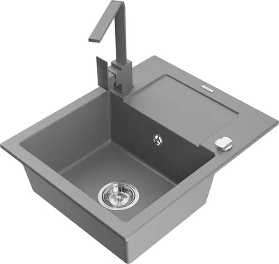 Produktbild von Mexen Enzo 1 Becken-Granitspüle mit Abtropffläche und Mischbatterie Rita, Grau - 6506-71-670300-71