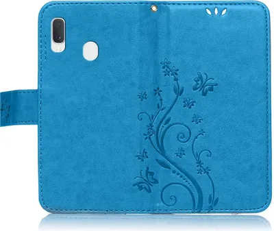 Produktbild von Handy Tasche für Samsung Galaxy A20e Schutz Hülle Handyhülle mit Blumenmuster Klapp Hülle mit Standfunktion und Kartenfächer Blau