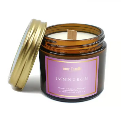Zdjęcie produktu dla ŚWIECA SOJOWA ZAPACHOWA Z DREWNIANYM KNOTEM JAŚMIN Z BZEM 120 ml - YOUR CANDLE