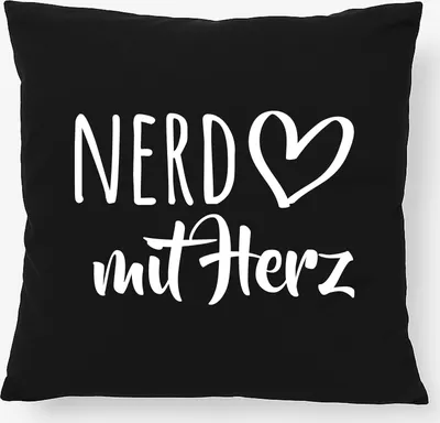 Produktbild von Huuraa Kissen Nerd mit Herz 40x40cm mit Füllung Black Baumwolle Dekokissen Geschenkidee