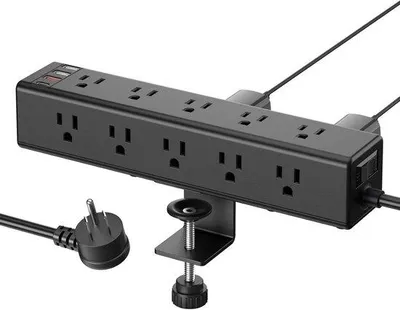 Produktbild von Büroorganisationssystem mit Stromanschluss - 15 Ausgänge und USB-C - Maximal 4,1 cm Klemmstift - Tiefes Schwarz