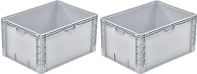 Produktbild von SparSet 2x Euro-Norm Großbehälter | HxBxT 42x60x80cm | 168 Liter | Verstärkter Boden | Grau  | Eurobehälter, Transportbox, Transportbehälter, Stapelbehälter