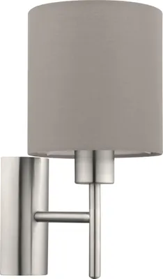 Produktbild von EGLO Wandlampe Pasteri, 1 flammige Textil Wandleuchte, Flurlampe aus Metall in Silber und Stoff in Taupe, E27 Fassung