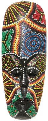 Holzmaske mit Dot-Paint, 25 cm, handgefertigt, Wanddeko