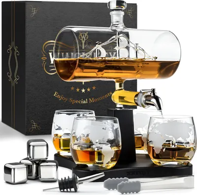Produktbild von Whisiskey – Whisky Karaffe Set - Whiskey Geschenkset – Geschenke für Männer – Dekanter 1000ML, Geschenkbox, Whisky Gläser, Whiskey Steine, Zubehör