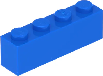 A single blue Lego brick with four studs on top, isolated on a white background.