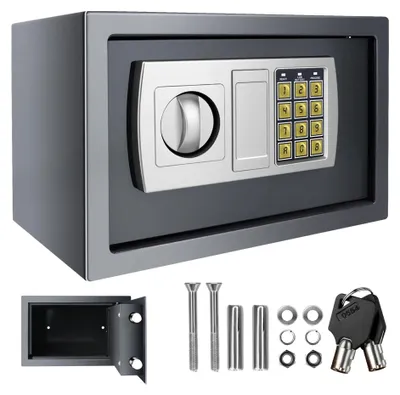 Image de Coffre-fort électronique domestique - Capacité : 8,5 litres - Serrure à code et à clé - 2 clés de secours - Montage mural ou au sol - Dimensions : 31x20x20 cm - Couleur : gris
