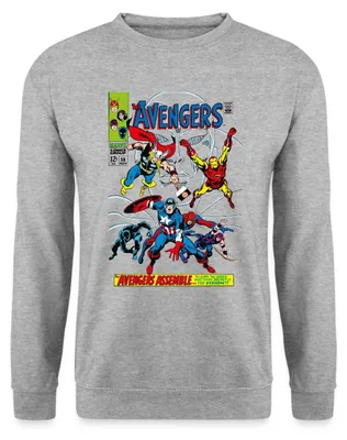 Produktbild von Spreadshirt Avengers Comic Superhelden Assemble Uni Pullover, S, Weißgrau meliert