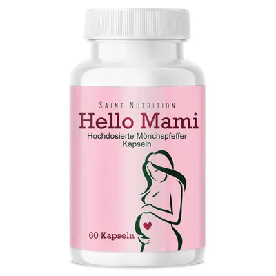 Produktbild von Saint Nutrition® HelloMami – Schwangerschaft – Mönchspfeffer – Endlich schwanger werden - Kinderwunsch – Vitex Agnus Castus – Schwanger werden