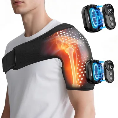 Produktbild von Kabelloses Schulter-Heizmassagegerät, tragbar, 3 Heizstufen + 3 Vibrationsmodi, Fernbedienung, 5000mAh Akku, Unisex, schwarz