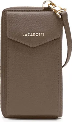Image de Lazarotti Cuir porte-monnaie sac à épaule bandoulière Bologna Leather Zip Around Wallet With Phone Pocket Taupe brun