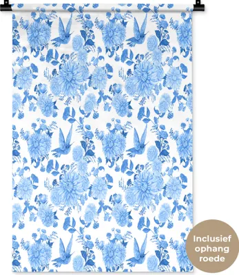 Produktbild von MuchoWow® Wandteppich Wandbehang Blumen - Muster - Blau 60x90 cm Tapisserie Dekoration Wandtuch - Foto-Teppich - Abwaschbar
