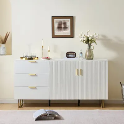 Obrázek produktu pro Komoda – Úložná skříň – Skříňka – Komoda s dvířky – Příborník – Moderní design – MDF, bílá barva – 160 cm