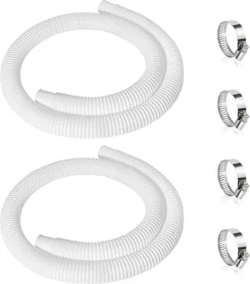 Produktbild von 2 Stück Poolschlauch 32mm für Poolpumpen,150cm Weiß Schwimmbadschlauch,UV & Chlorwasser-beständiger Pumpenschlauch，Flexibler Schlauch für Poolpumpe,Schlauch pool mit 4 Stück Sicherungsclip