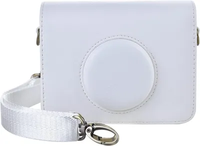Produktbild von Weißes Lederetui für die Instax Mini Evo, verstellbarer Schultergurt, Kameraschutz für Fuji.