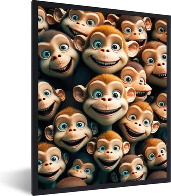 Produktbild von MuchoWow® Gerahmtes Poster Affe - Tiere - Braun - Design - Mädchen - Jungen 60x80 cm - Poster mit Schwarzem Bilderrahmen Wandposter Rahmen Foto Bilder - Premium - Wanddeko Wohnzimmer