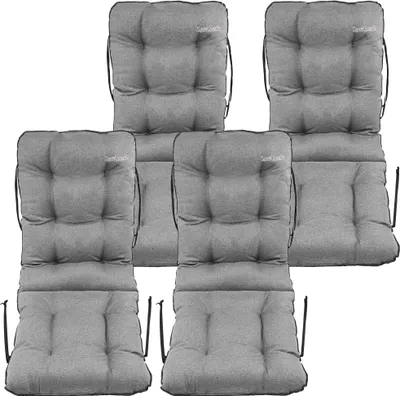 Produktbild von SuperKissen24. Stuhlkissen Sitzkissen und Rückenkissen für Stühle 4er Set 48x48x48 cm - Outdoor und Indoor - Wasserdicht - Grau Leinen