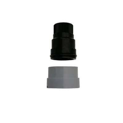 A black and gray plumbing fitting shown against a white background.