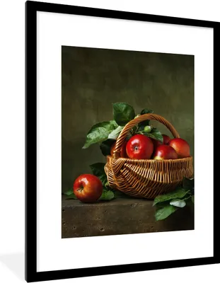 Produktbild von MuchoWow® Gerahmtes Poster Rustikal - Apfel - Obst - Rot - Korb - Stilleben 60x80 cm - Poster mit Schwarzem Bilderrahmen Wandposter Rahmen Foto Bilder - Wohnzimmer - Dekorationen - Prämie