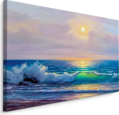 Immagine prodotto di Favolosa carta da parati su tela 90x60 cm XXL stampa d'arte mare onde tramonto