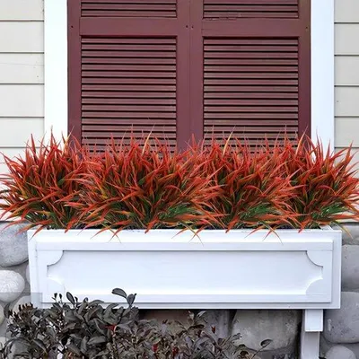 Produktbild von Unyqoos Set mit 8 wetterfesten Kunstpflanzen für Garten und Terrasse, rot, 40 cm, pflegeleicht und dekorativ