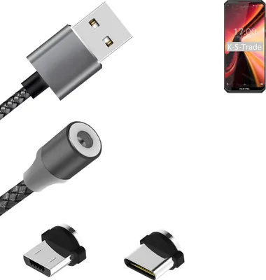Produktbild von K-S-Trade Hochwertiges Magnet-Lade-kabel Sync-Kabel Daten-Kabel für Oukitel K13 Pro mit USB-Typ-C-Anschluss und Micro-USB-Anschluss 2A bis zu 480mbps