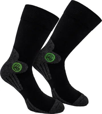 Productafbeelding van BRUBAKER 4 paar functionele sokken "Trek-Power" met Dynamic Fit technologie, zwart-grijs met logo, groen, maat 39-42
