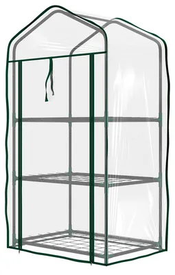 Produktbild von Mini-Gartengew?chshaus mit PE-Folie, 3 Regalb?den und Rolltš¹r, 59 x 39 x 127 cm, transparent