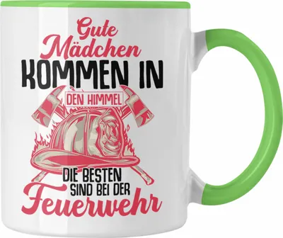 Produktbild von Trendation - Feuerwehr Frau Tasse Geschenk Frauen Feuerwehrfrauen Spruch Geschenkidee (Grün)
