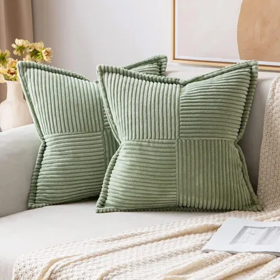 Productafbeelding van Set van 2 kussenhoezen van corduroy, groen, 40 x 40 cm