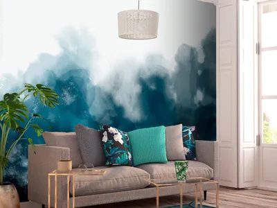 Produktbild von Vlies Fototapete Abstrakt 400x280 cm Tapeten Wandtapete XXL Illusion dunkelblau weiß wie gemalt n-A-1352-a-b