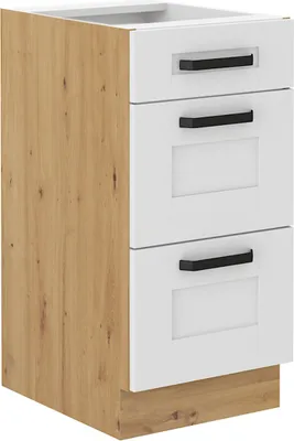 Produktbild von Kondela Unterer Küchenschrank Lula 40 D 3S BB – Weiß / Artisan-Eiche