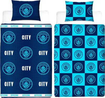 Obrázek produktu pro Manchester City FC - Ložní prádlo Crest, oboustranné TC185 (manželská postel) (tmavě modrá/modrá)